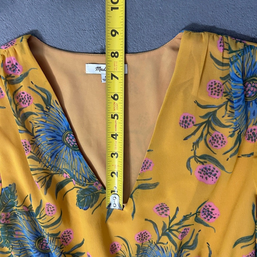 Madewell Dress Womens 6 Yellow Floral V-Neck Flutter Sleeve Elastic Waist Mini - Picture 8 of 10